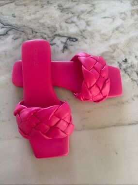 Braided Slide Sandals in Hot Pink